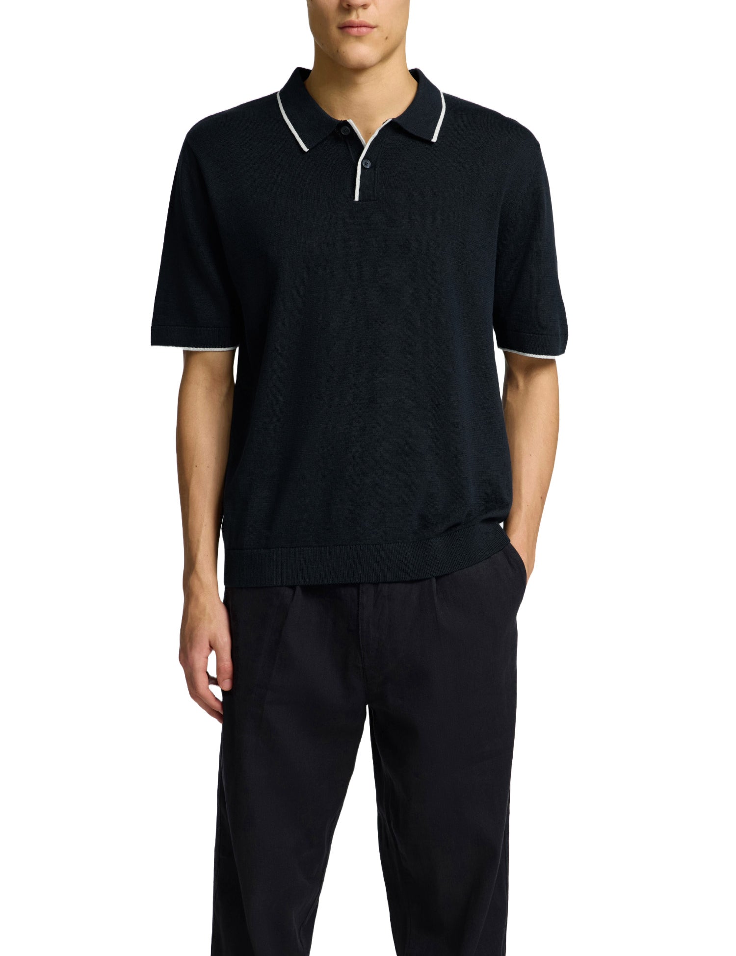 Polo Blu Scuro Selected Homme Black